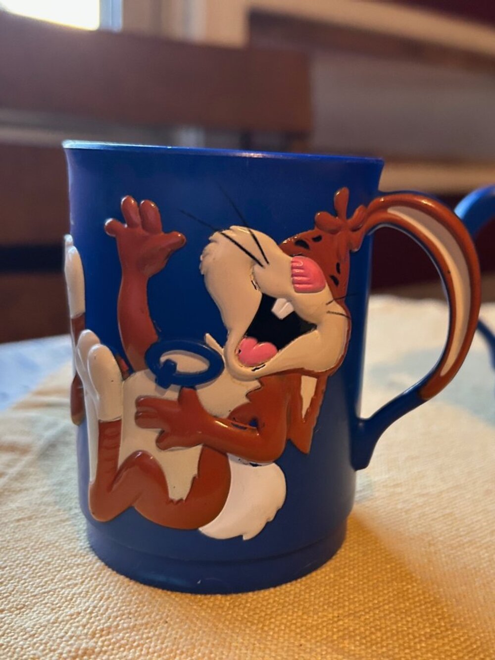 Vintage Nestle Quik Bunny Rabbit  Blue Plastic Mug Cup Chocolate   message on  B